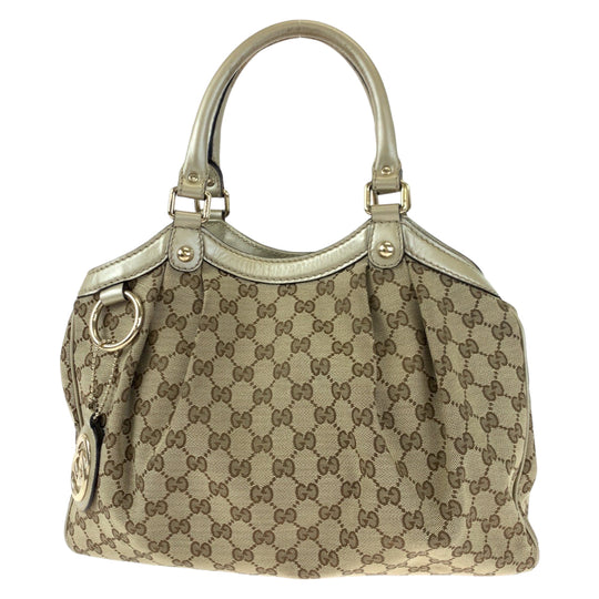 GUCCI Tote Bag 211944 GG canvas, leather Brown Tote Bag Shoulder Bag Handbag Sukey Women Used Authentic