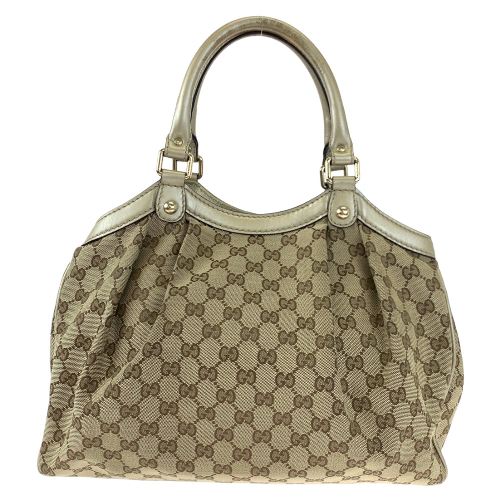 GUCCI Tote Bag 211944 GG canvas, leather Brown Tote Bag Shoulder Bag Handbag Sukey Women Used Authentic