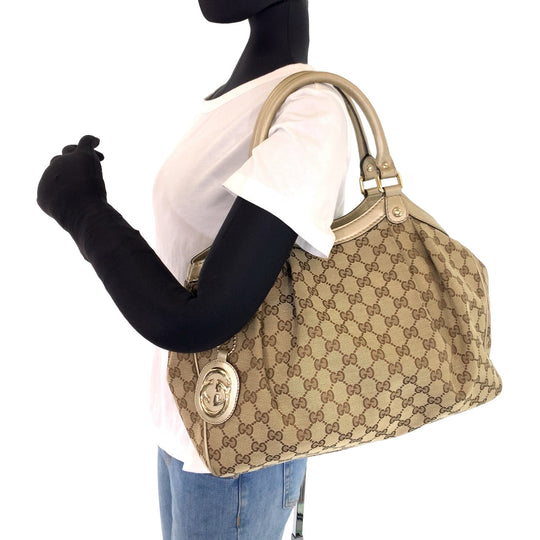 GUCCI Tote Bag 211944 GG canvas, leather Brown Tote Bag Shoulder Bag Handbag Sukey Women Used Authentic