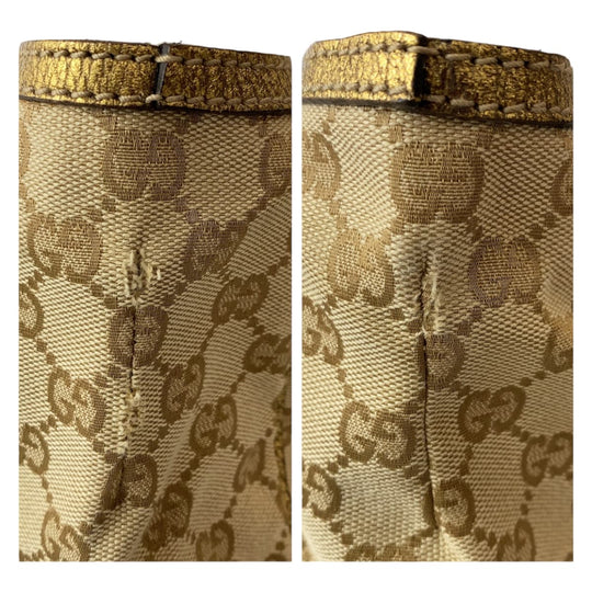 GUCCI Tote Bag 177052 GG canvas, leather gold Tote Bag Shoulder Bag Handbag Pretty Women Used Authentic