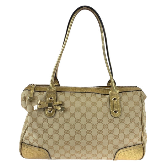 GUCCI Tote Bag 177052 GG canvas, leather gold Tote Bag Shoulder Bag Handbag Pretty Women Used Authentic