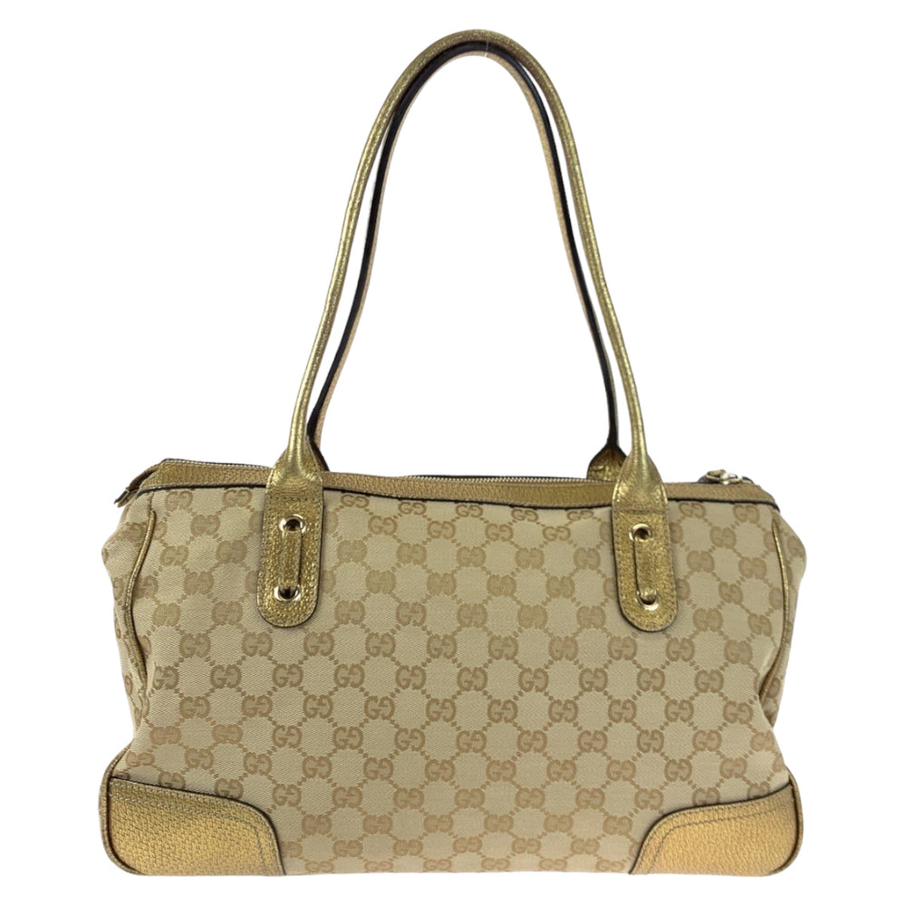 GUCCI Tote Bag 177052 GG canvas, leather gold Tote Bag Shoulder Bag Handbag Pretty Women Used Authentic