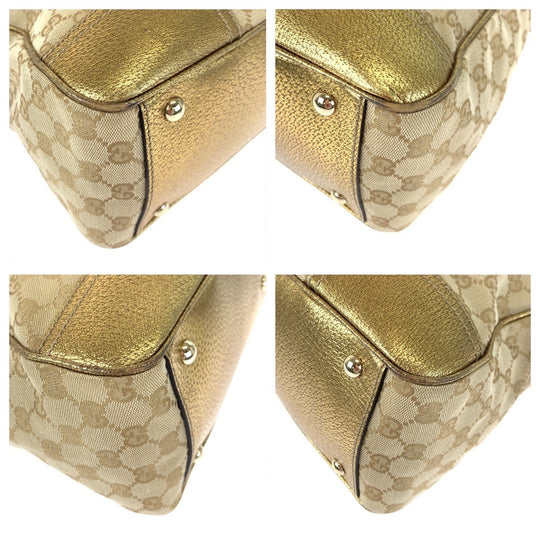 GUCCI Tote Bag 177052 GG canvas, leather gold Tote Bag Shoulder Bag Handbag Pretty Women Used Authentic