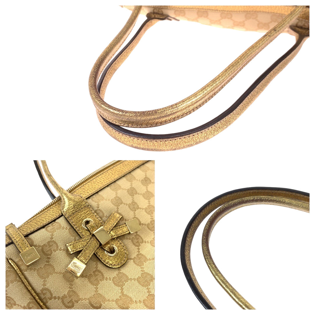 GUCCI Tote Bag 177052 GG canvas, leather gold Tote Bag Shoulder Bag Handbag Pretty Women Used Authentic