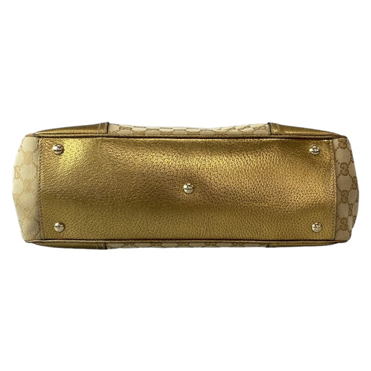 GUCCI Tote Bag 177052 GG canvas, leather gold Tote Bag Shoulder Bag Handbag Pretty Women Used Authentic