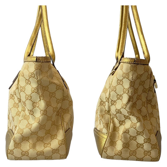 GUCCI Tote Bag 177052 GG canvas, leather gold Tote Bag Shoulder Bag Handbag Pretty Women Used Authentic