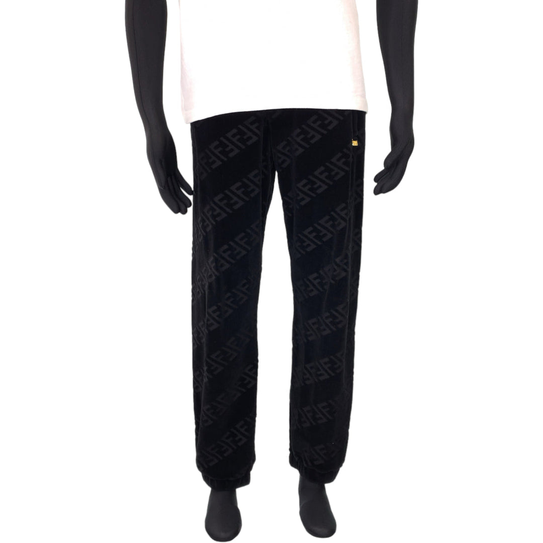 FENDI Pants FB0496 AHCA cotton black Sweatpants Jersey Zucca Pattern Velor mens 46 Used Authentic