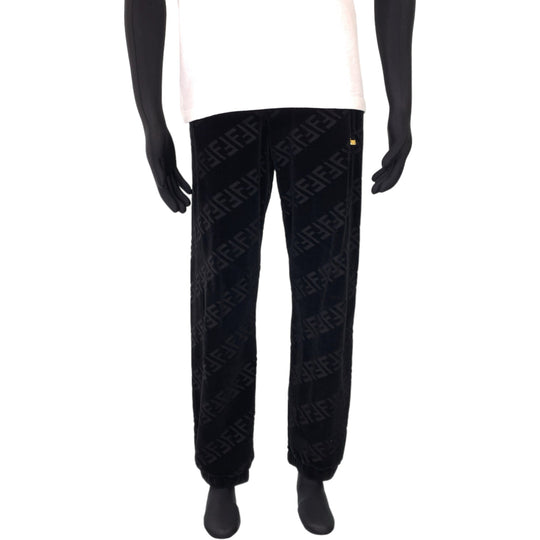 FENDI Pants FB0496 AHCA cotton black Sweatpants Jersey Zucca Pattern Velor mens 46 Used Authentic