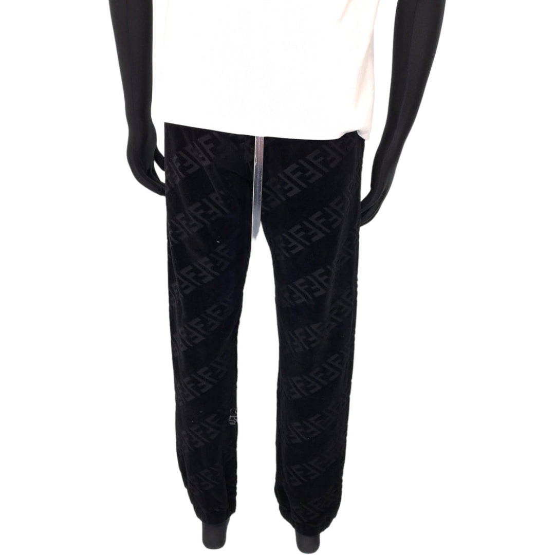 FENDI Pants FB0496 AHCA cotton black Sweatpants Jersey Zucca Pattern Velor mens 46 Used Authentic