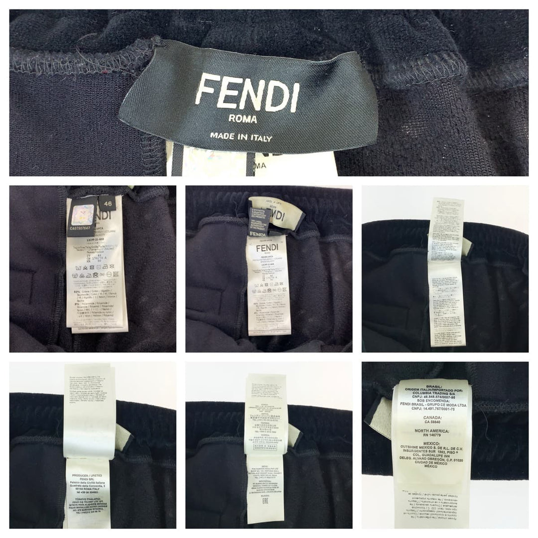 FENDI Pants FB0496 AHCA cotton black Sweatpants Jersey Zucca Pattern Velor mens 46 Used Authentic