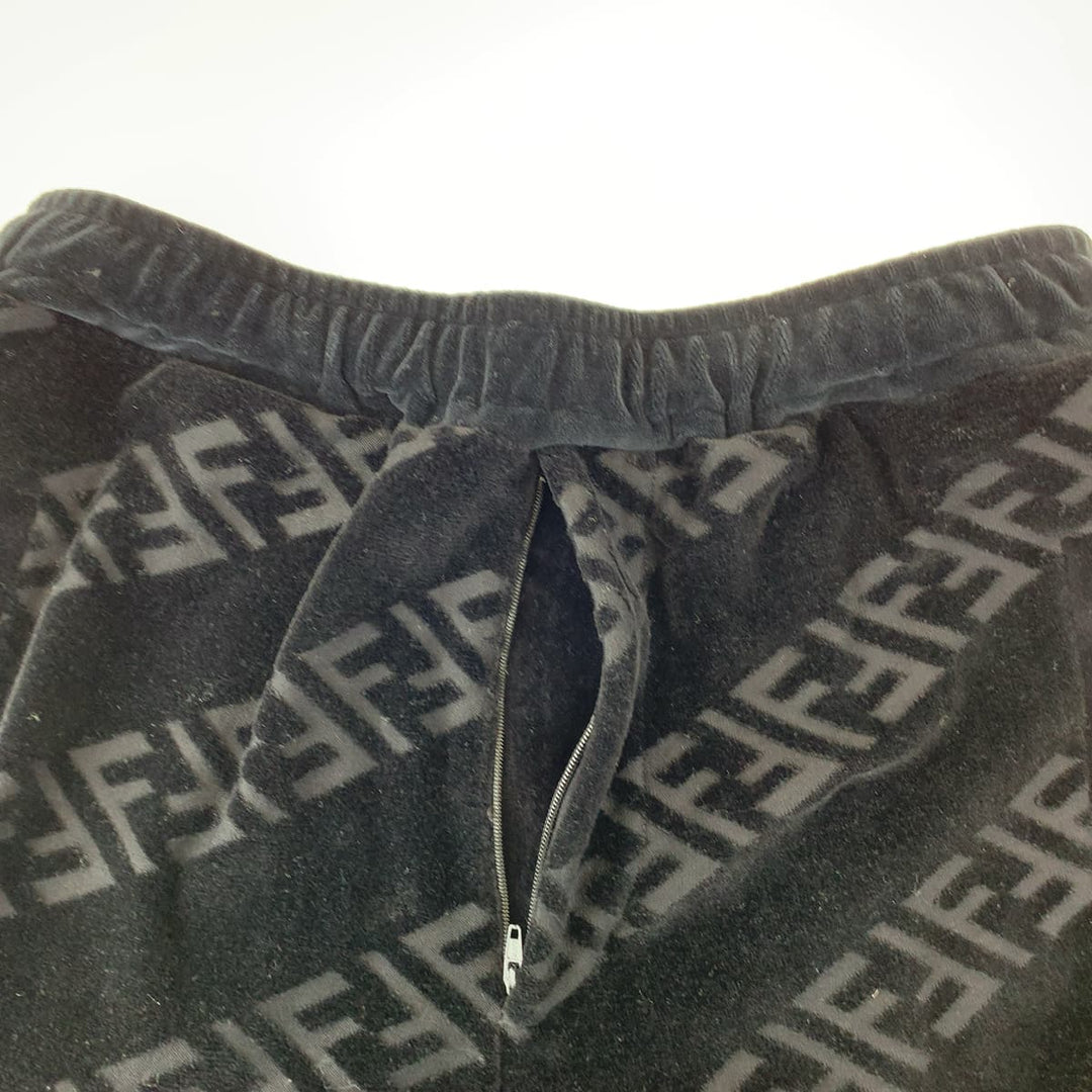 FENDI Pants FB0496 AHCA cotton black Sweatpants Jersey Zucca Pattern Velor mens 46 Used Authentic