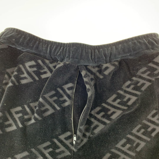 FENDI Pants FB0496 AHCA cotton black Sweatpants Jersey Zucca Pattern Velor mens 46 Used Authentic