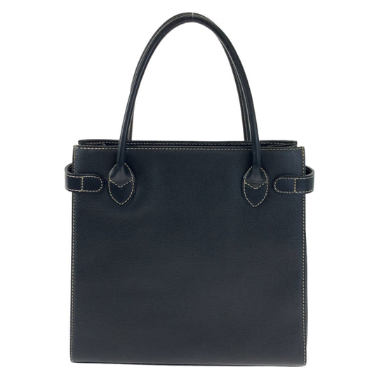 BURBERRY Tote Bag leather Black Gold Metal Tote Bag handbag Medium Check Pattern Women Used Authentic
