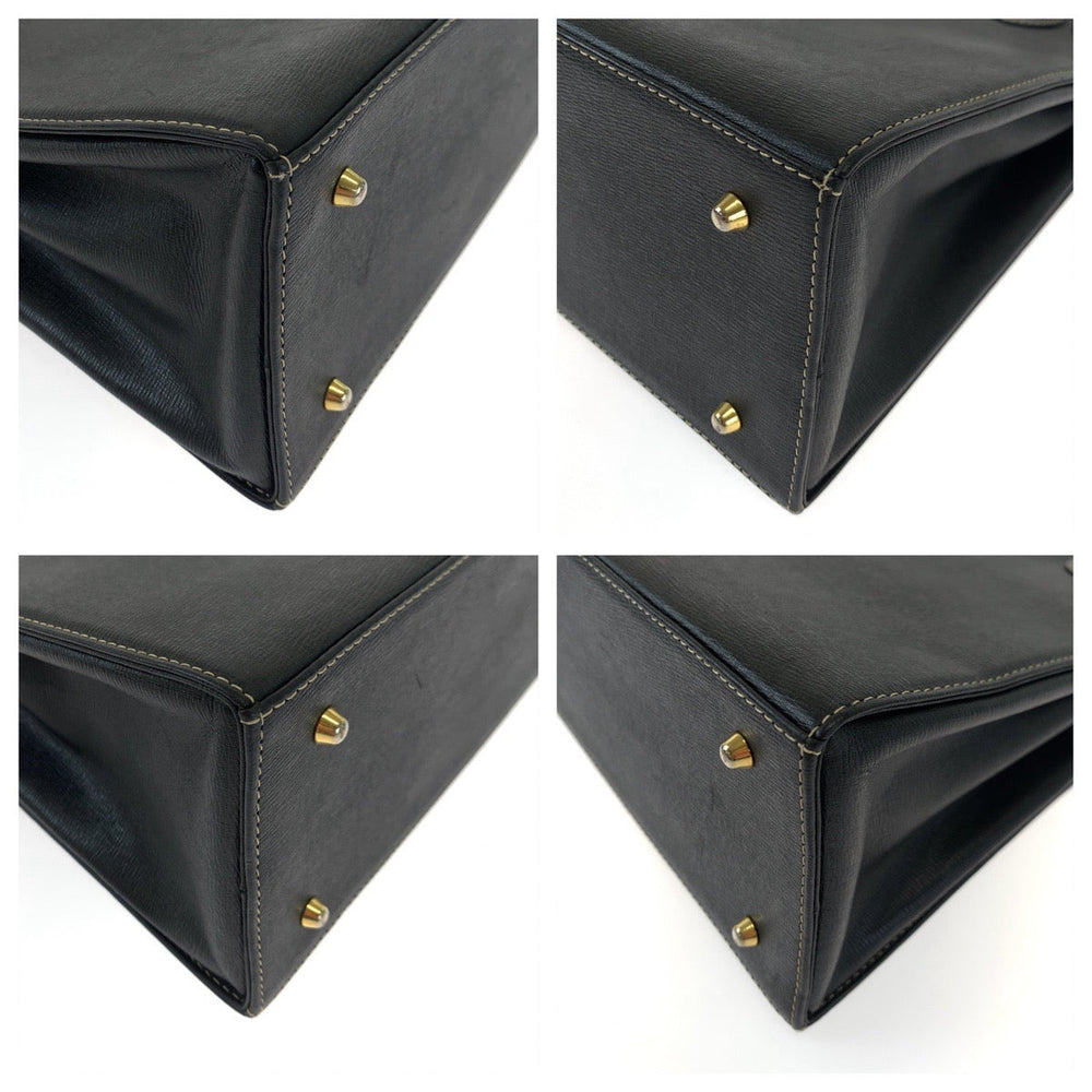 BURBERRY Tote Bag leather Black Gold Metal Tote Bag handbag Medium Check Pattern Women Used Authentic