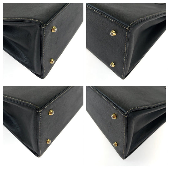 BURBERRY Tote Bag leather Black Gold Metal Tote Bag handbag Medium Check Pattern Women Used Authentic