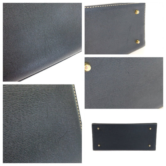 BURBERRY Tote Bag leather Black Gold Metal Tote Bag handbag Medium Check Pattern Women Used Authentic