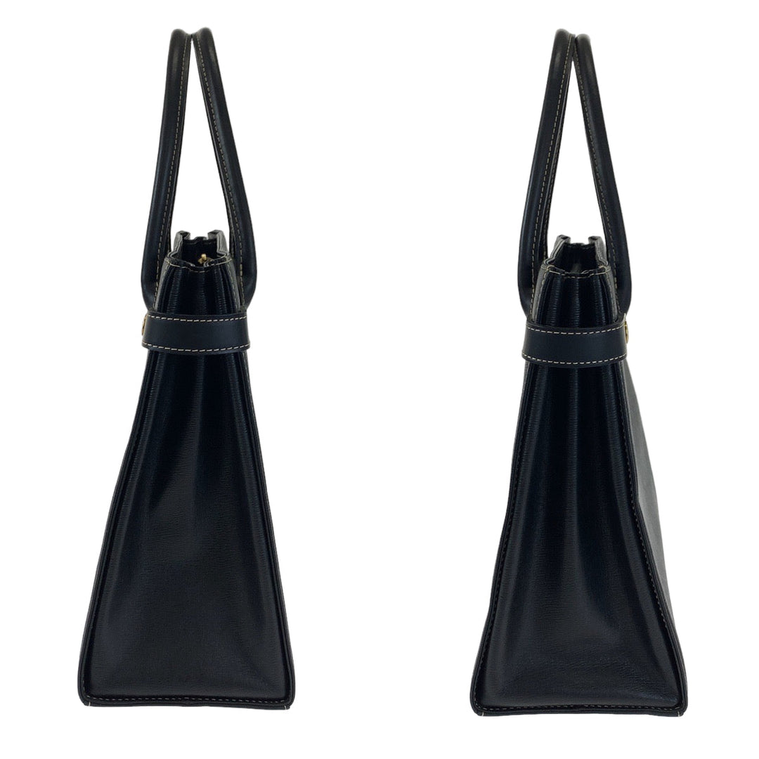 BURBERRY Tote Bag leather Black Gold Metal Tote Bag handbag Medium Check Pattern Women Used Authentic