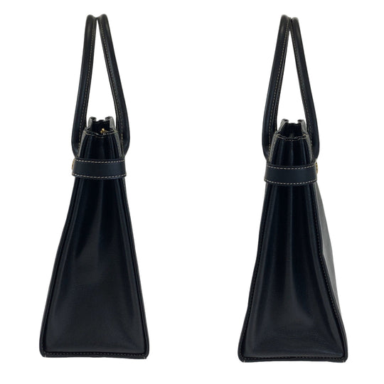 BURBERRY Tote Bag leather Black Gold Metal Tote Bag handbag Medium Check Pattern Women Used Authentic