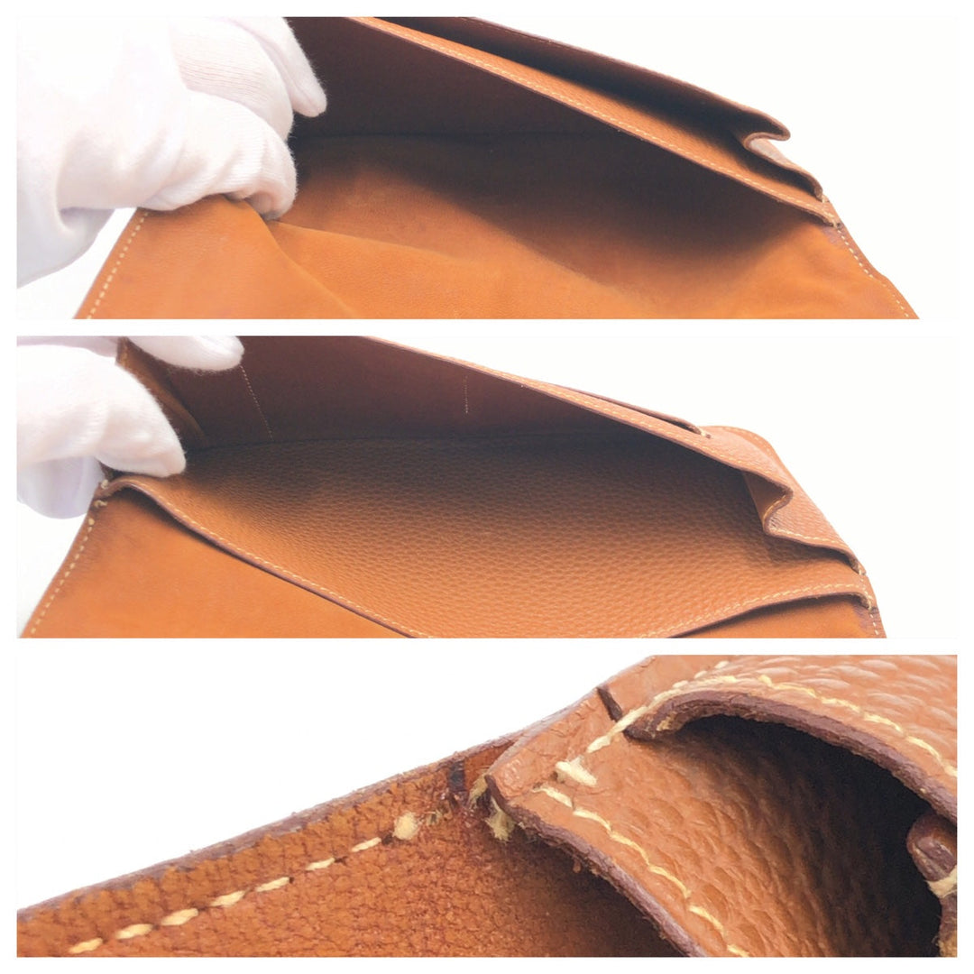HERMES Long Wallet Purse Togo Arzan Gold Metal Long Wallet Purse Dogon GM Duo Women Used Authentic