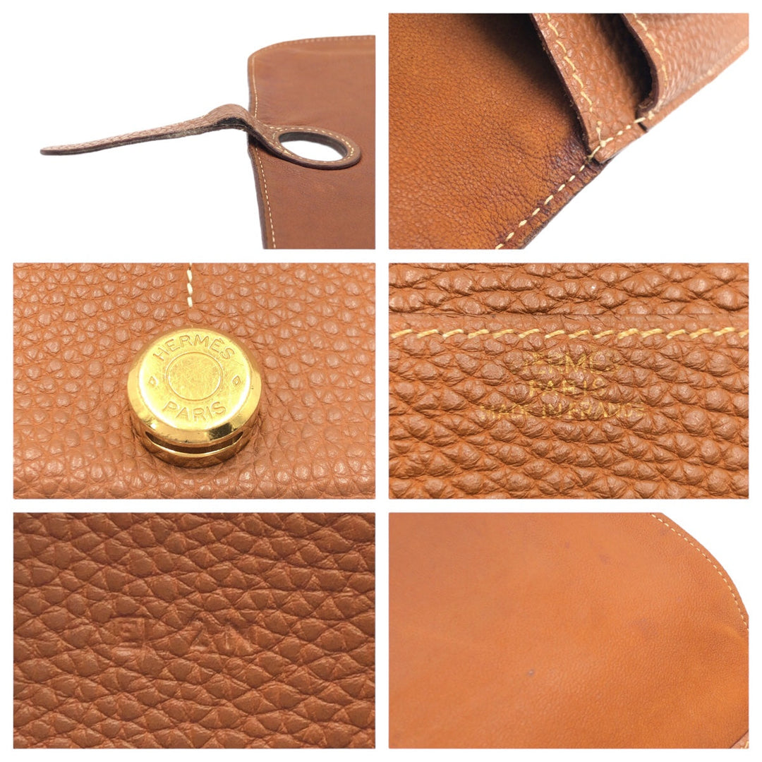 HERMES Long Wallet Purse Togo Arzan Gold Metal Long Wallet Purse Dogon GM Duo Women Used Authentic