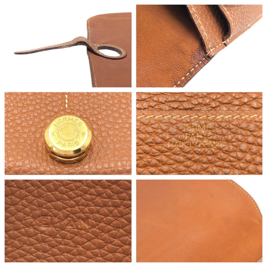 HERMES Long Wallet Purse Togo Arzan Gold Metal Long Wallet Purse Dogon GM Duo Women Used Authentic