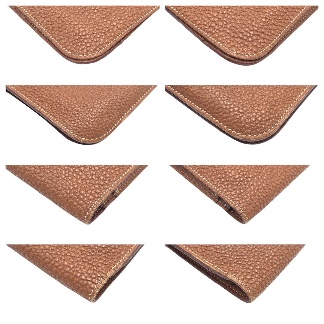 HERMES Long Wallet Purse Togo Arzan Gold Metal Long Wallet Purse Dogon GM Duo Women Used Authentic