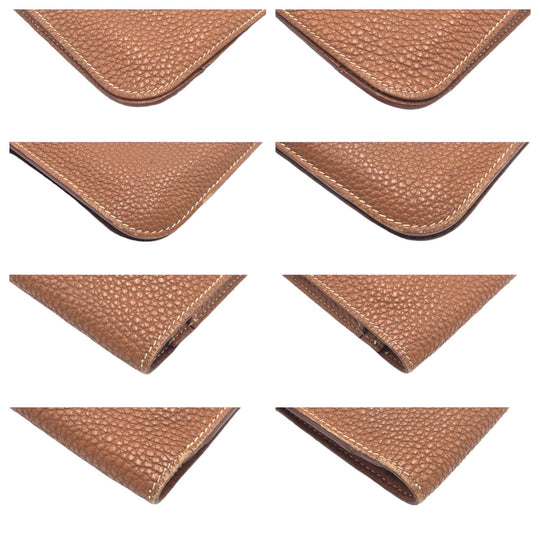 HERMES Long Wallet Purse Togo Arzan Gold Metal Long Wallet Purse Dogon GM Duo Women Used Authentic