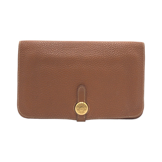 HERMES Long Wallet Purse Togo Arzan Gold Metal Long Wallet Purse Dogon GM Duo Women Used Authentic