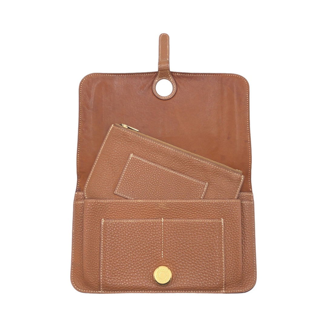 HERMES Long Wallet Purse Togo Arzan Gold Metal Long Wallet Purse Dogon GM Duo Women Used Authentic