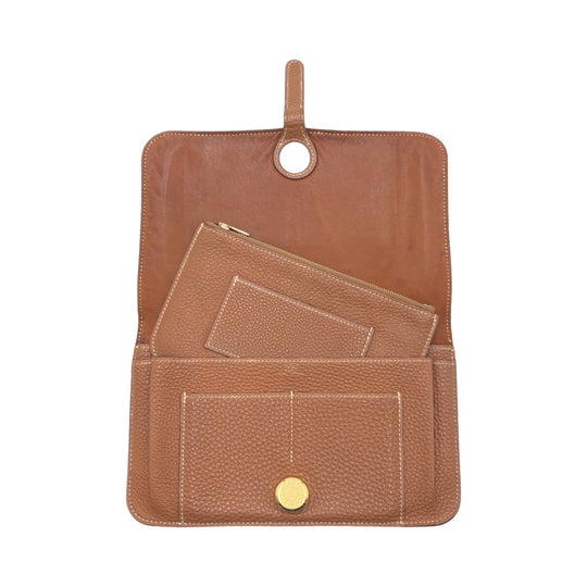 HERMES Long Wallet Purse Togo Arzan Gold Metal Long Wallet Purse Dogon GM Duo Women Used Authentic