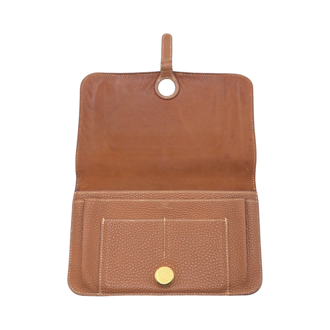 HERMES Long Wallet Purse Togo Arzan Gold Metal Long Wallet Purse Dogon GM Duo Women Used Authentic