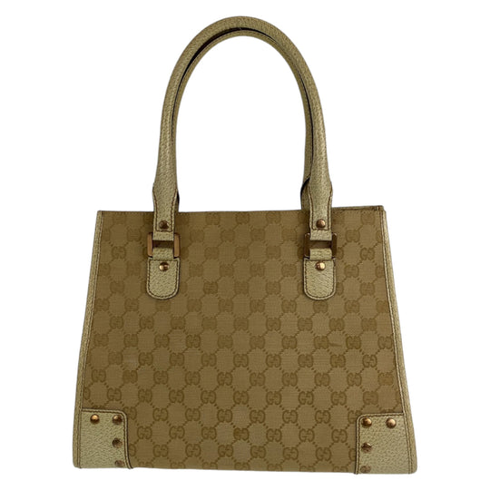 GUCCI Tote Bag 214397 Canvas, Leather Beige Ivory Gold Metal Tote Bag Shoulder Bag GG canvas Women Used Authentic