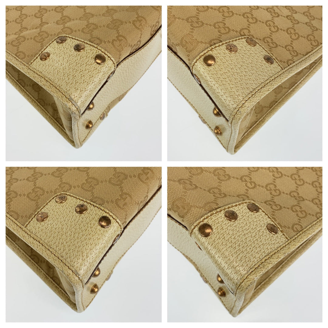 GUCCI Tote Bag 214397 Canvas, Leather Beige Ivory Gold Metal Tote Bag Shoulder Bag GG canvas Women Used Authentic