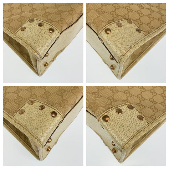 GUCCI Tote Bag 214397 Canvas, Leather Beige Ivory Gold Metal Tote Bag Shoulder Bag GG canvas Women Used Authentic