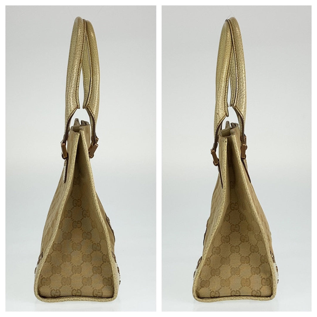 GUCCI Tote Bag 214397 Canvas, Leather Beige Ivory Gold Metal Tote Bag Shoulder Bag GG canvas Women Used Authentic