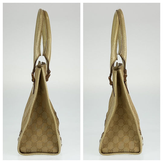 GUCCI Tote Bag 214397 Canvas, Leather Beige Ivory Gold Metal Tote Bag Shoulder Bag GG canvas Women Used Authentic