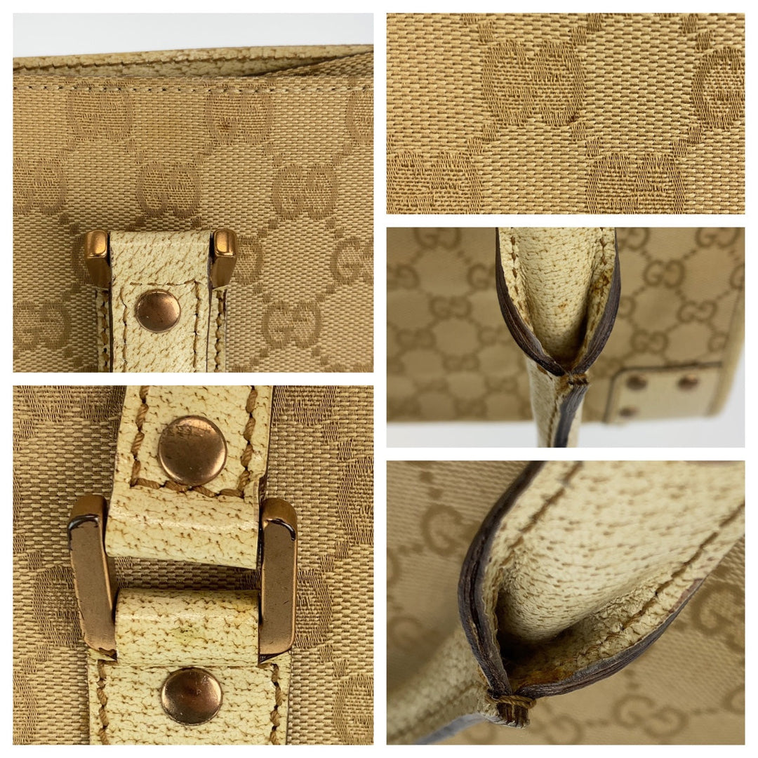 GUCCI Tote Bag 214397 Canvas, Leather Beige Ivory Gold Metal Tote Bag Shoulder Bag GG canvas Women Used Authentic