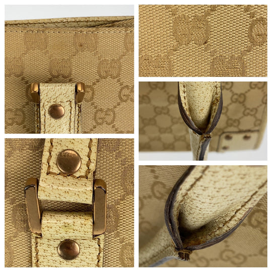 GUCCI Tote Bag 214397 Canvas, Leather Beige Ivory Gold Metal Tote Bag Shoulder Bag GG canvas Women Used Authentic