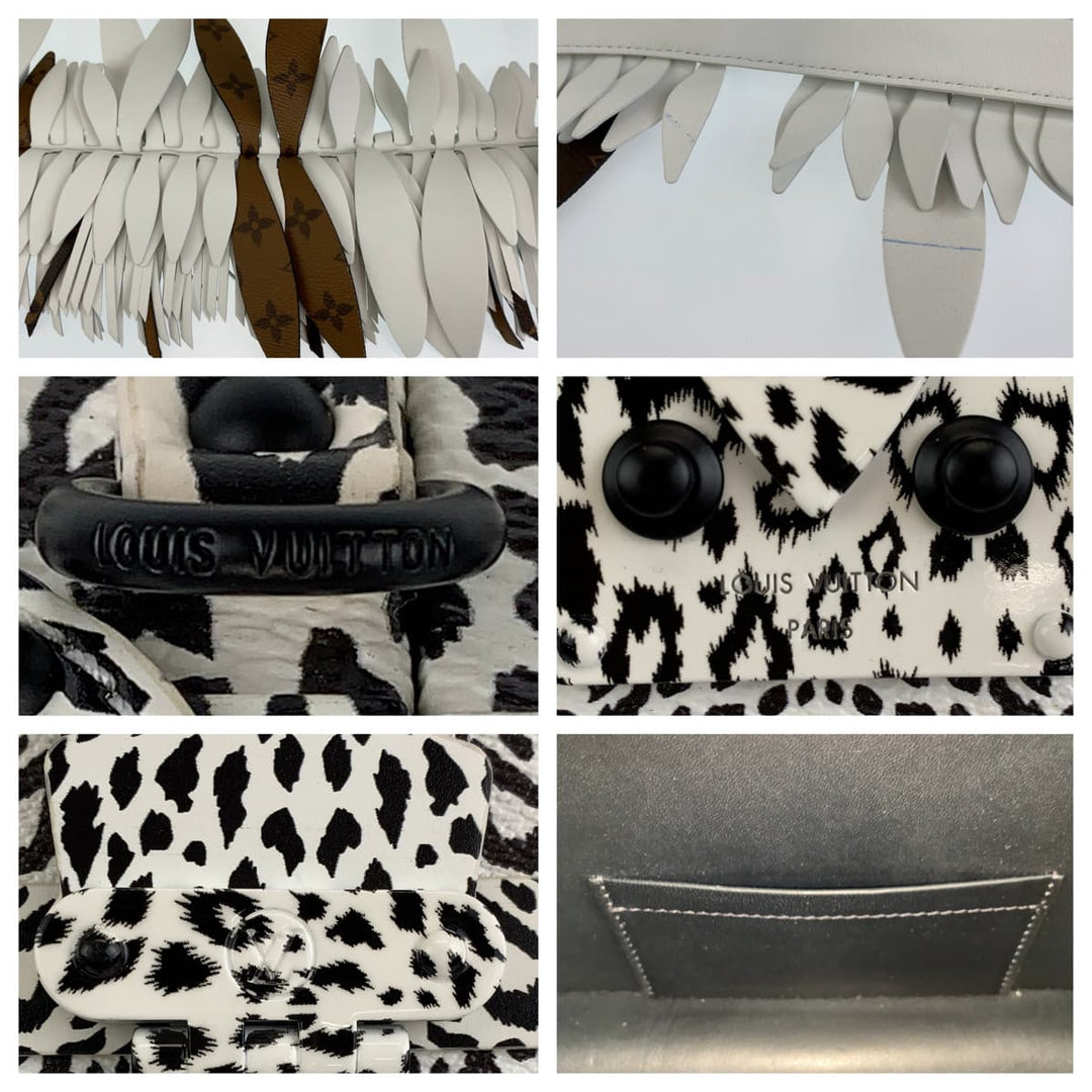 LOUIS VUITTON Shoulder Bag leather White black Shoulder Bag Mini Trunk Petite Mal Dalmatian Nether Feather Women Used Authentic
