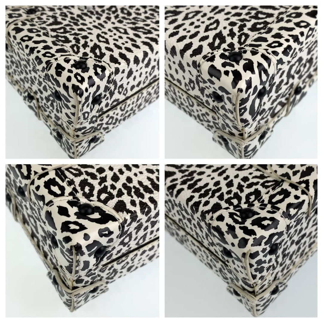 LOUIS VUITTON Shoulder Bag leather White black Shoulder Bag Mini Trunk Petite Mal Dalmatian Nether Feather Women Used Authentic