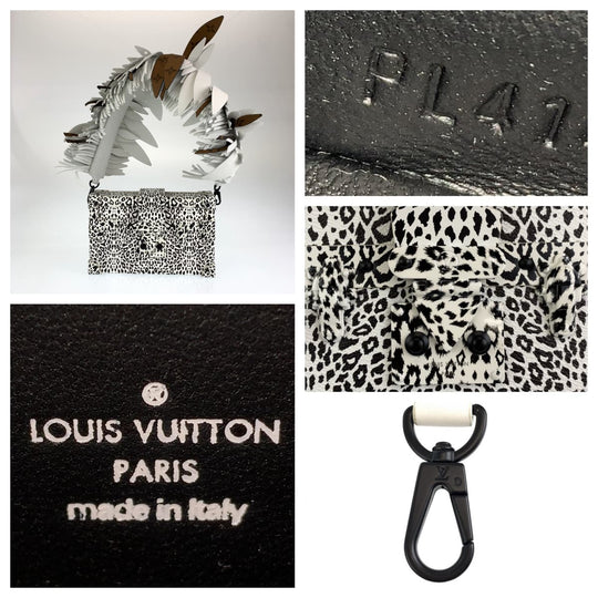 LOUIS VUITTON Shoulder Bag leather White black Shoulder Bag Mini Trunk Petite Mal Dalmatian Nether Feather Women Used Authentic