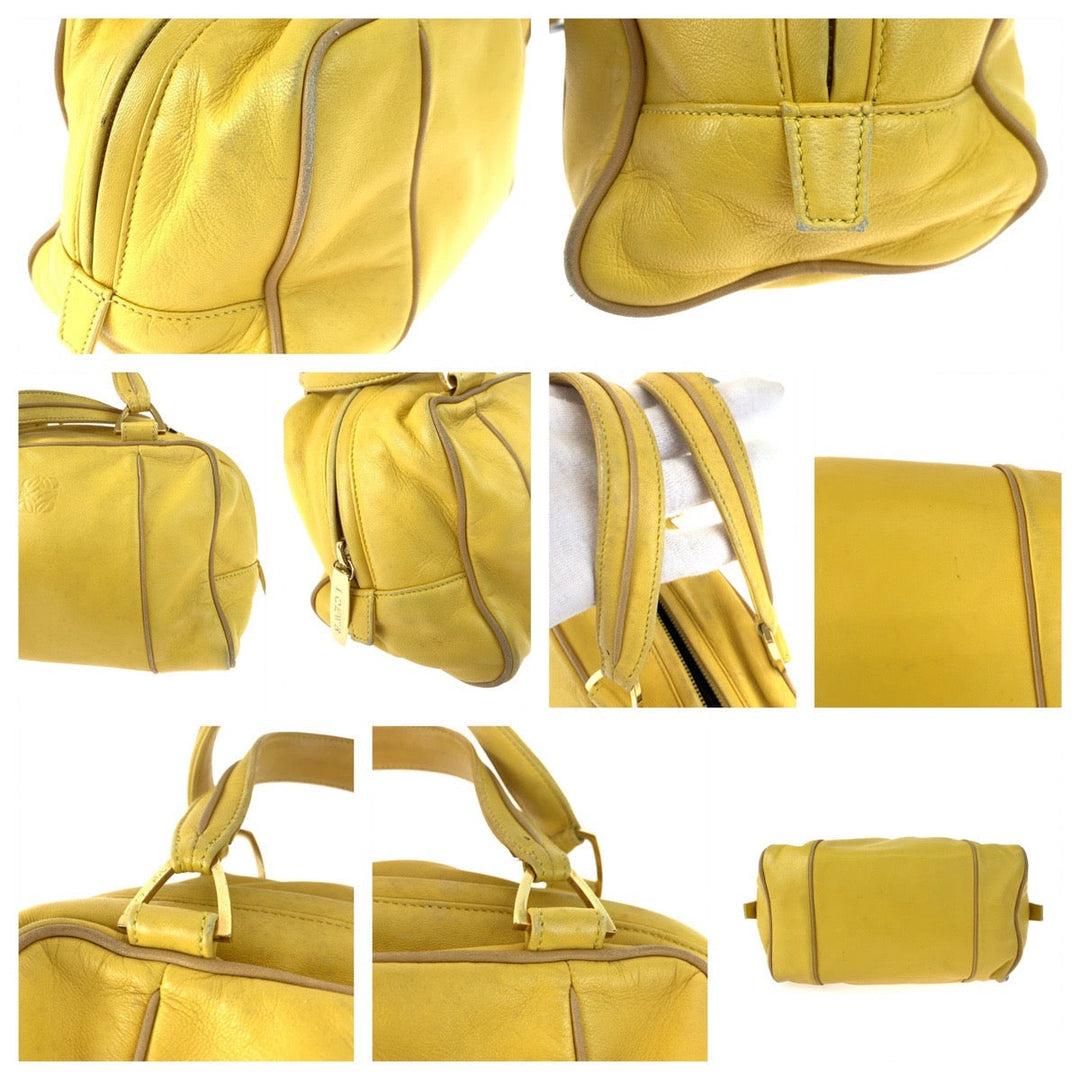 LOEWE Handbag leather yellow Handbags Mini Boston Duffel bag anagram Women Used Authentic