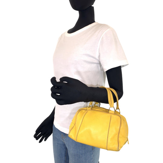 LOEWE Handbag leather yellow Handbags Mini Boston Duffel bag anagram Women Used Authentic