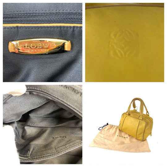 LOEWE Handbag leather yellow Handbags Mini Boston Duffel bag anagram Women Used Authentic