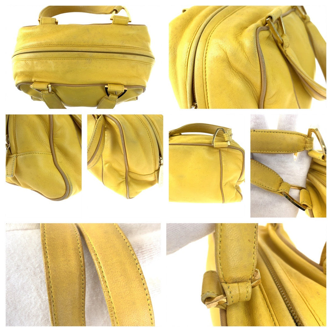 LOEWE Handbag leather yellow Handbags Mini Boston Duffel bag anagram Women Used Authentic