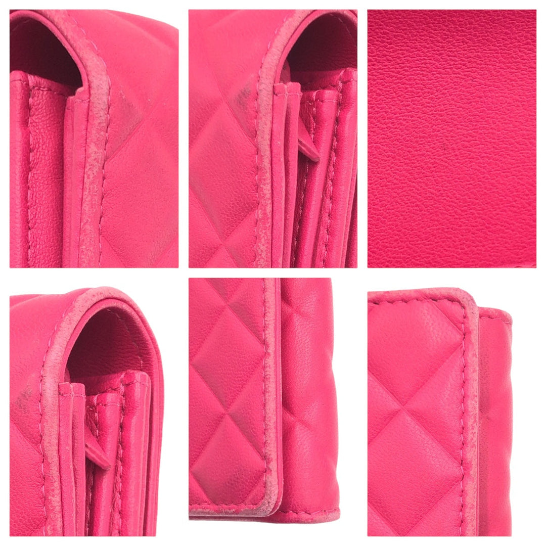CHANEL Long Wallet Purse lambskin Pink SilverMetal Long Wallet Purse Matrasse COCO Mark Women Used Authentic