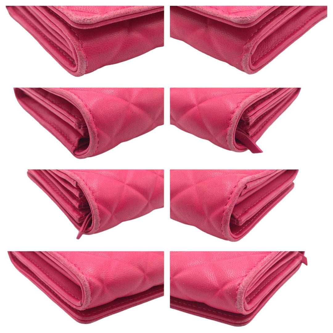 CHANEL Long Wallet Purse lambskin Pink SilverMetal Long Wallet Purse Matrasse COCO Mark Women Used Authentic