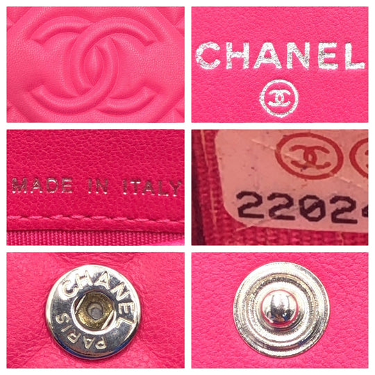 CHANEL Long Wallet Purse lambskin Pink SilverMetal Long Wallet Purse Matrasse COCO Mark Women Used Authentic