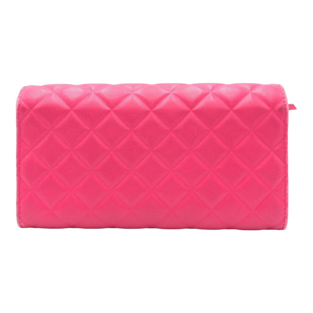 CHANEL Long Wallet Purse lambskin Pink SilverMetal Long Wallet Purse Matrasse COCO Mark Women Used Authentic