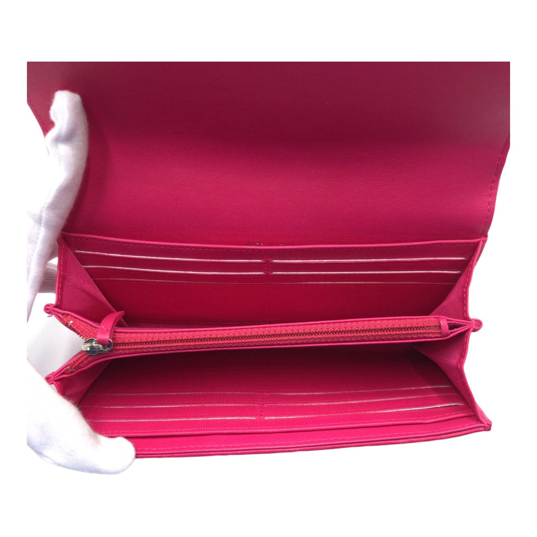 CHANEL Long Wallet Purse lambskin Pink SilverMetal Long Wallet Purse Matrasse COCO Mark Women Used Authentic